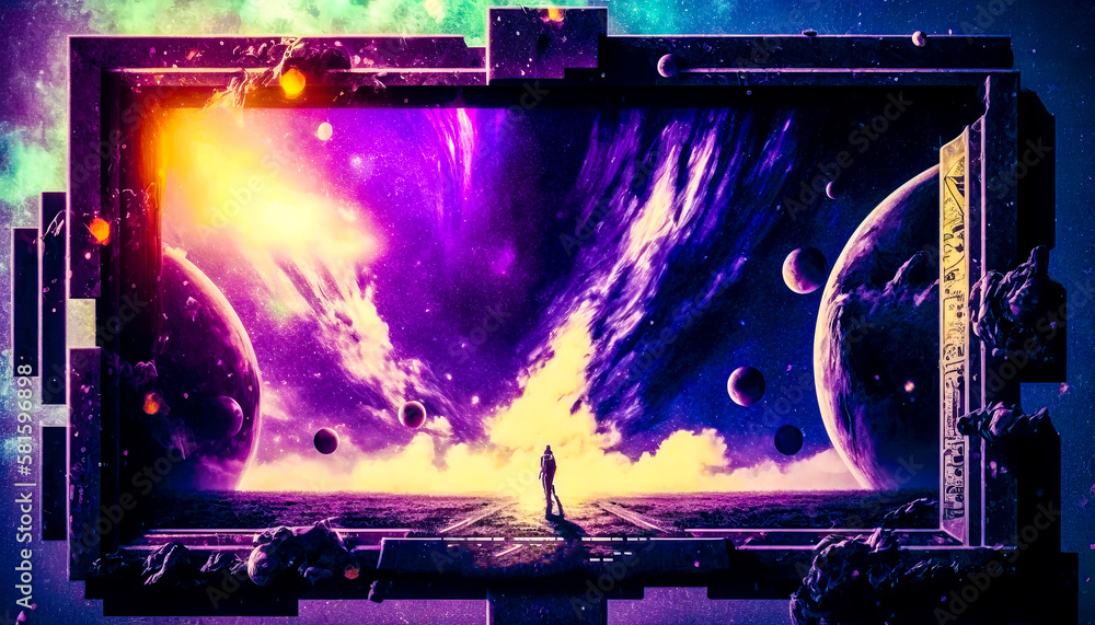 Poster an image of man standing in front of purple background. generative ai.