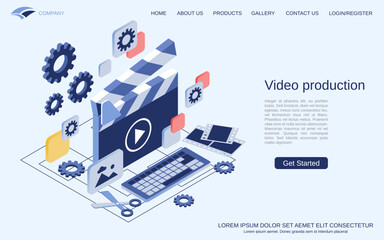 Video production flat 3d isometric vector concept illustration