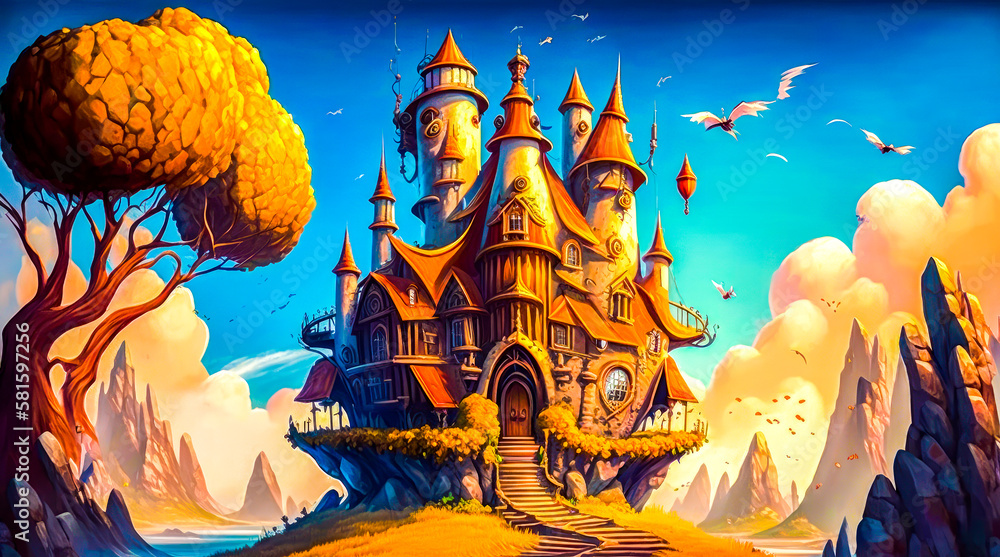 Aufkleber an image of castle in the sky. generative ai.