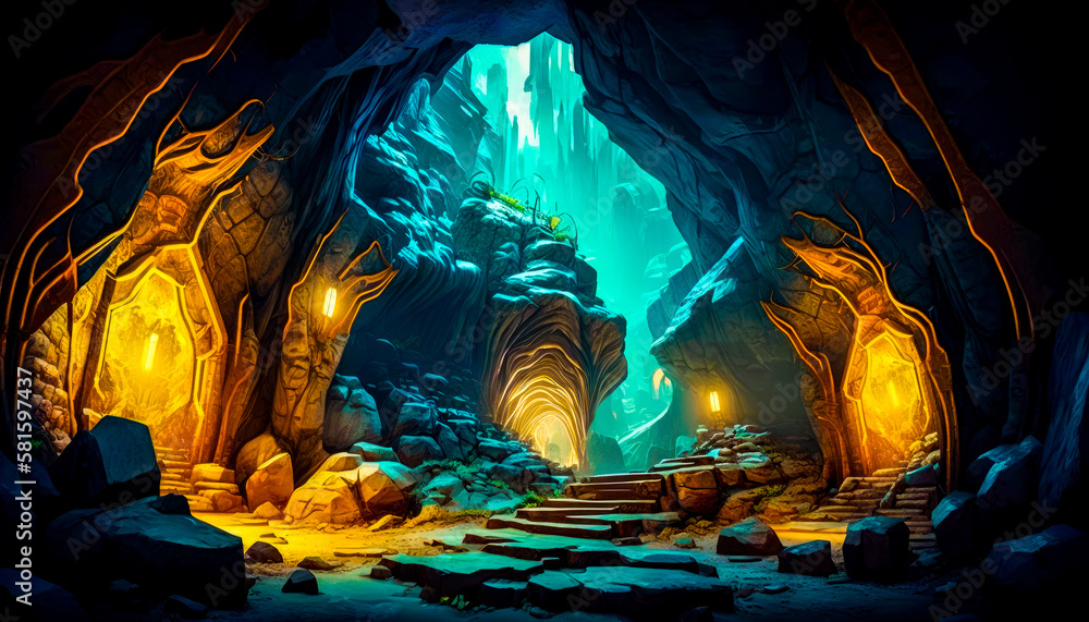 Aufkleber an image of cave with light coming out of it. generative ai.