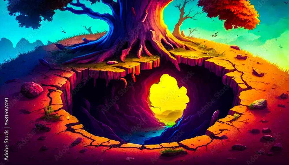 Aufkleber an image of tree in hole in the ground. generative ai.