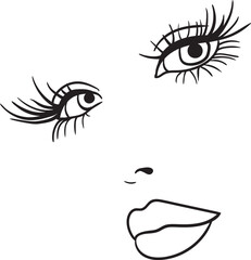 Female face hand-drawn line art isolated vector illustration