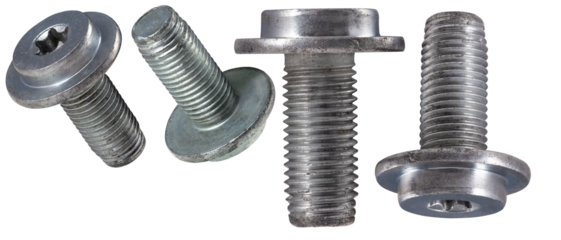 Fine thread head screw with star wrench on an isolated background.