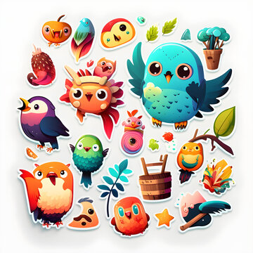 Stickers set of birds