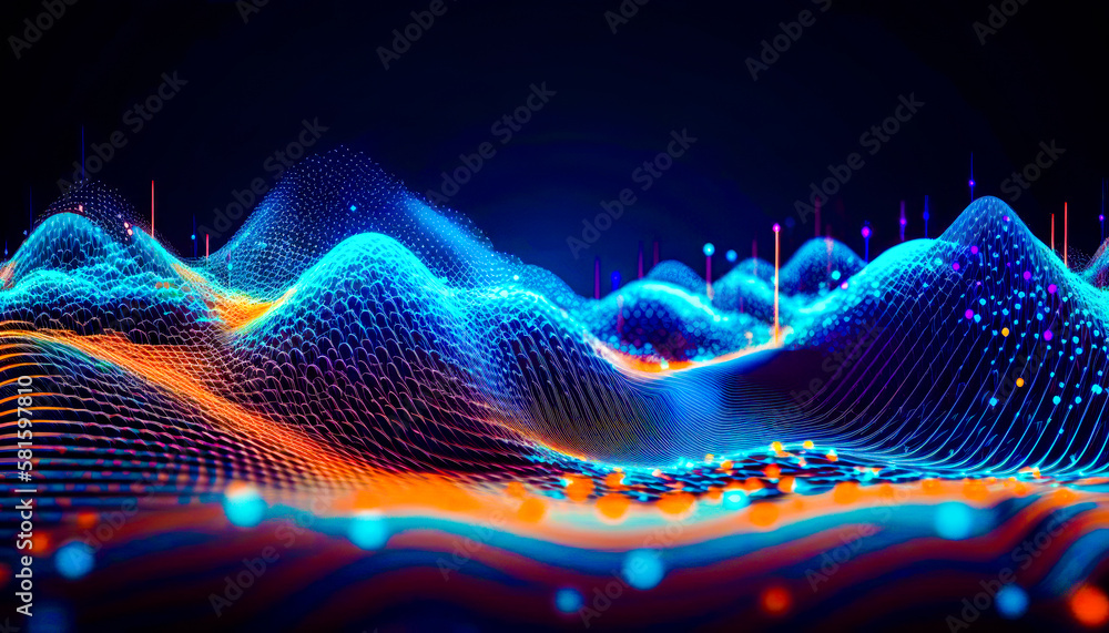Poster an image of colorful waves on dark background. generative ai.