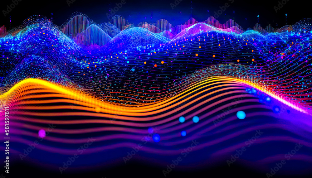 Poster an abstract wave pattern on black background. generative ai.