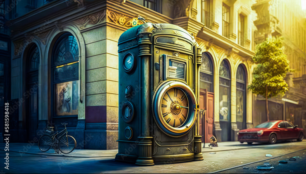 Poster the game is set in city with clock on the street. generative ai.