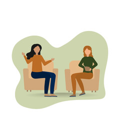 A woman at a reception, interview. Vector illustration.