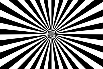 Ray sun light. Black sunburst isolated on white background. Radial circle line. Pattern starburst. Comic beam lines. Sun effect rays. Abstract concentration stripe. Cartoons style. Vector illustration