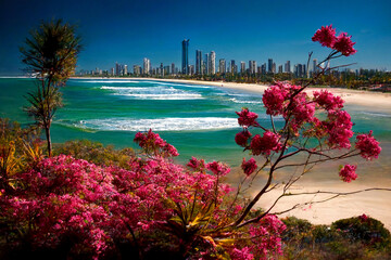 Fototapeta na wymiar Surfers Paradise on the Gold Coast, Queensland Australia in spring time