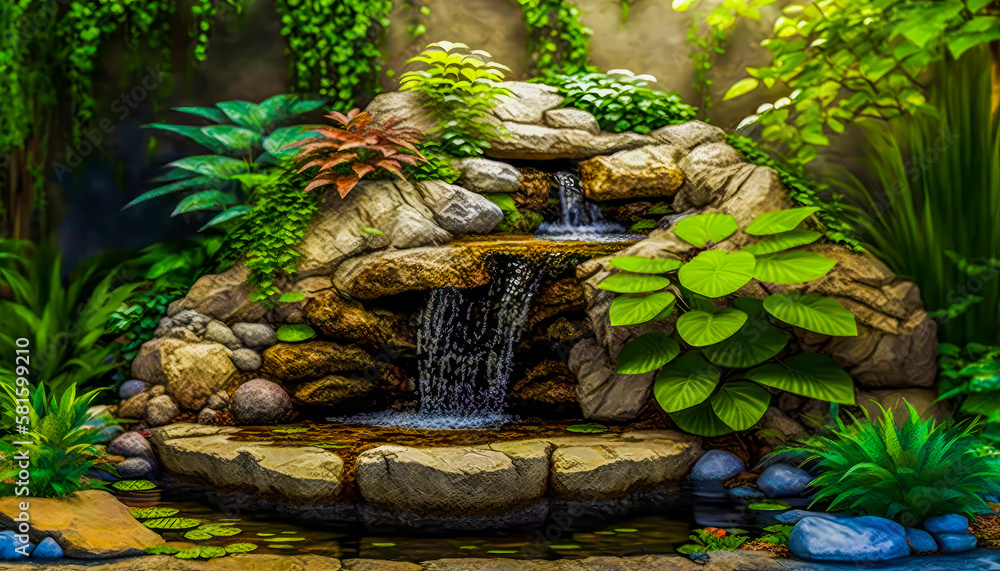 Poster an image of waterfall in the jungle. generative ai.