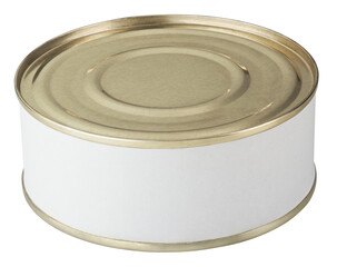 Small tin can with blank label isolated on transparent background