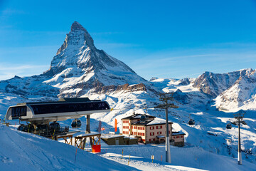 Ski resorts overlooking the Matterhorn and ski lift