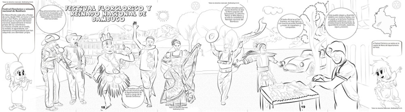 Festival florclorico y reinado nacional del bambuco dibujo, colombia 