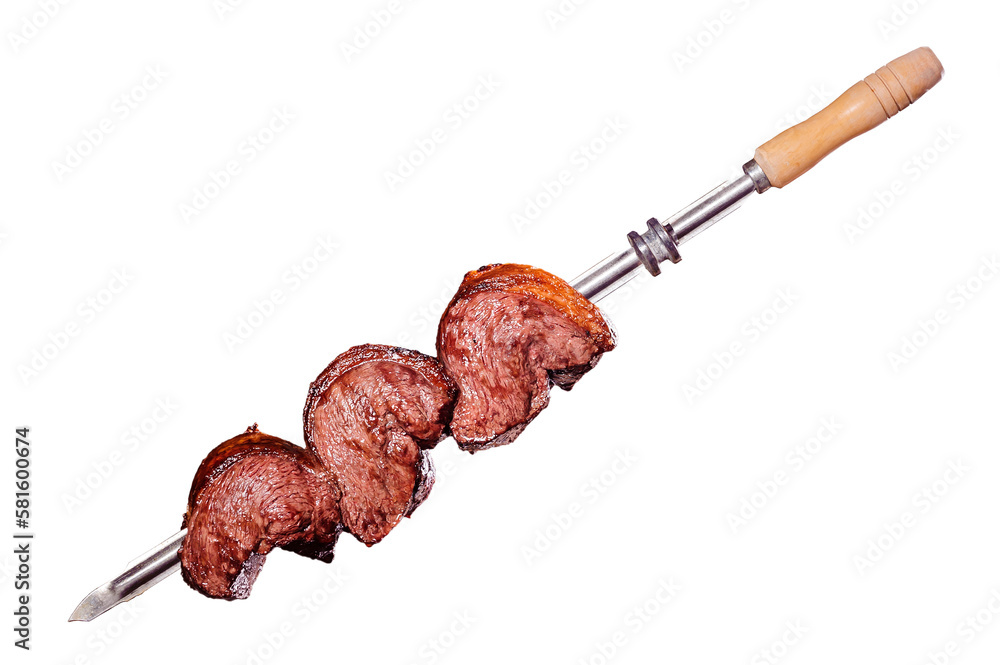 Sticker a brazilian traditional barbecue grilled rump cap on the stick - picnha no espeto