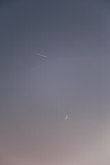 Airliner Flying Above Moon at Sunset, Beautiful American Scene, Wisconsin