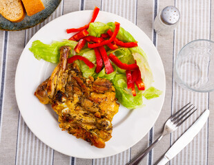 Delicious chicken meat with lettuce and bell pepper