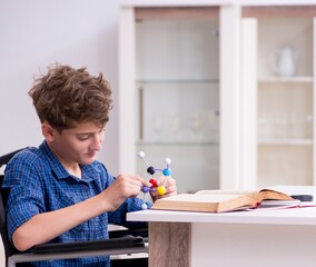 Disabled kid preparing for school at home