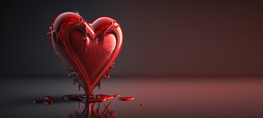 Beautiful red heart, love concept on a red background. AI generated.