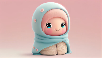 3D Illustration of cute hijab girl character. Generative AI.