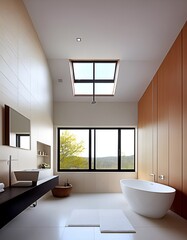 Naklejka na ściany i meble illustration, bathroom with views, spectacular,, created ai