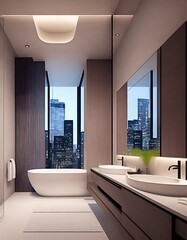 Fototapeta na wymiar illustration, bathroom with views, spectacular,, created ai