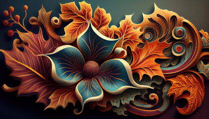 Fototapeta na wymiar Illustration of batik ornament with flowers. Generative AI.