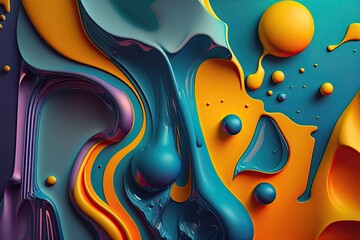 Abstract fluid color bubbles background. Oil colorful drops. Generative AI