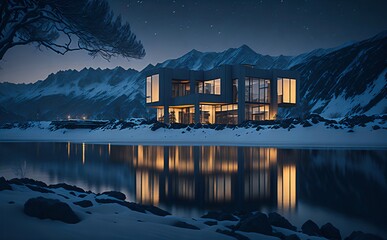 Fototapeta premium Illustration, of a design house, in landscape, of a dream, created ai