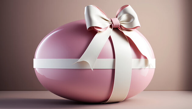 Rosanes riesiges Osterei mit wei&szlig;er Schleife (Generative AI)