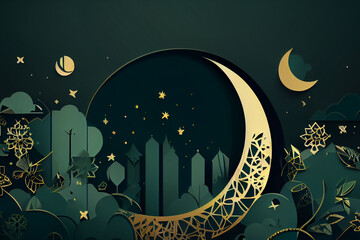 Eid al fitar design. Clean Ramadan card illustration - generative ai
