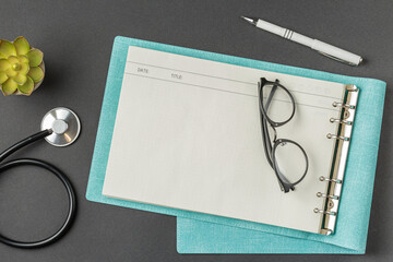 Medical desk concept. flat lay.