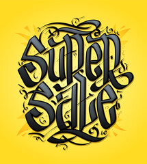 Super sale web banner with hand drawn lettering