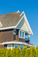The roof of the house with nice window.