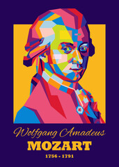 Wolfgang Amadeus Mozart - Famous classic musician Illustration in vector wpap style - obrazy, fototapety, plakaty