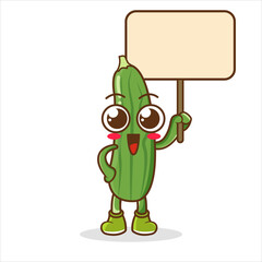 cucumber holding board mascot vector cartoon illustration