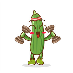 cucumber lifting dumbbell vector. cartoon character