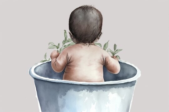 baby seeting on a pot back view, created with Generative AI technology