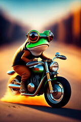 Obraz premium crazy frog, on one wheel, motorcycle, dead Generative AI