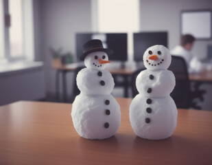 two little snowmen on a desk