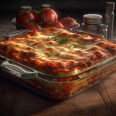 Lasanha à bolonhesa ao forno gratinada criada por IA