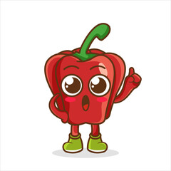 Cartoon Illustration of a Happy red bell pepper Pointing Up With Finger