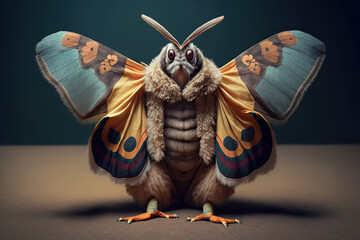 moth in boho clothes doing, created with Generative AI technology - obrazy, fototapety, plakaty