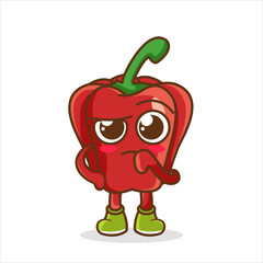 cute red bell pepper character with confused expression.
