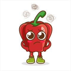Cute red bell pepper character got angry isolated on white background. red bell pepper character emoticon illustration