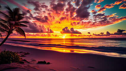 Fototapeta na wymiar Colorful sunset over ocean in Hawaii