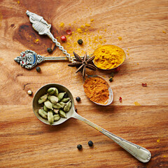 Live life with a little spice. an assortment of colorful spices.