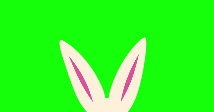 Animated bunny ears on green background. Festive Easter animation. 4K resolution funny bunny easter banner animation with copy space.