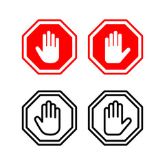Stop icon vector illustration. stop road sign. hand stop sign and symbol. Do not enter stop red sign with hand