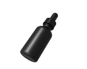 Blank Black matte plastic dropper bottle packaging isolated on transparent background, prepared for mockup, 3D render.